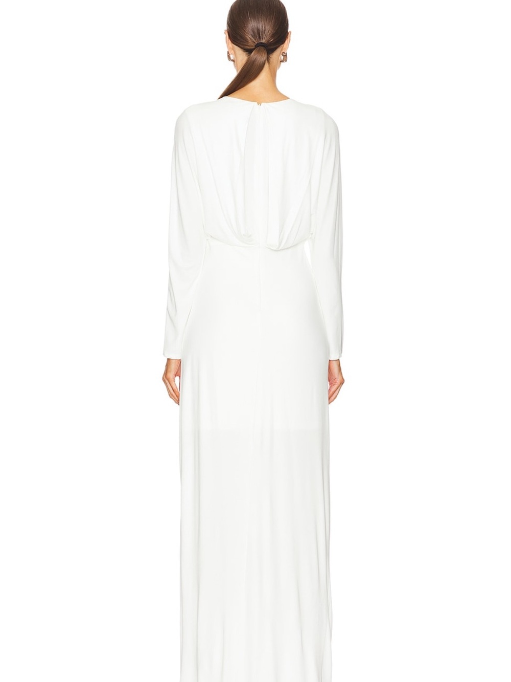 White Long-Sleeve Knot-Detail Maxi Dress with Front Slit - Picture 2 of 2